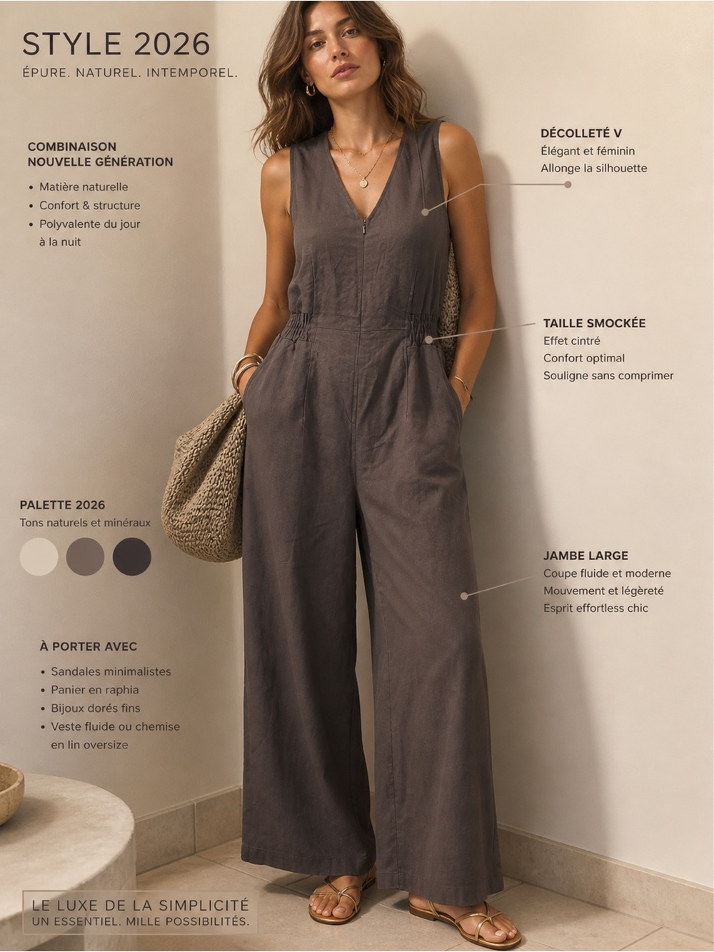 Reitmans Sleeveless V-Neck Wide-Leg Jumpsuit - Charcoal Brown